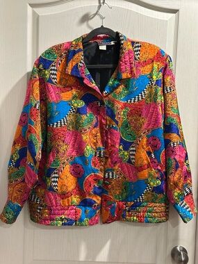 Vibrant Multi-Color Paisley Print Women's Jacket - Vintage oversized/boxy fit